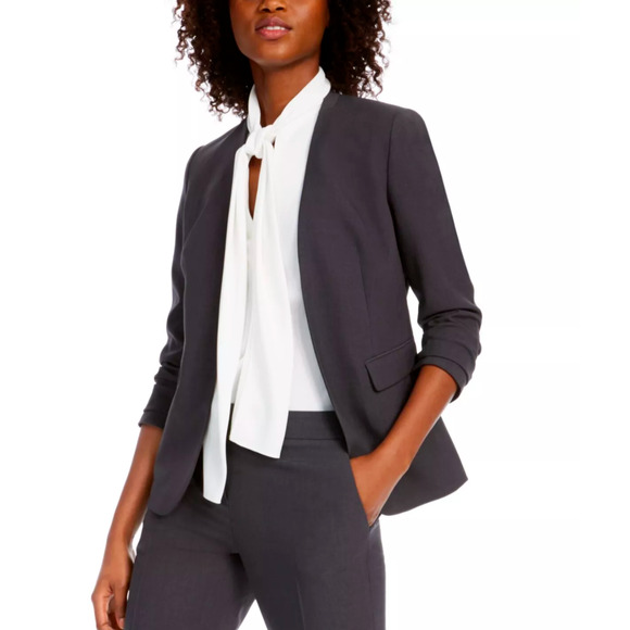 Bar lll Blazer Women XL 3/4 Sleeves Open Front Shoulder Pads Pockets Granite NWT - Picture 1 of 7